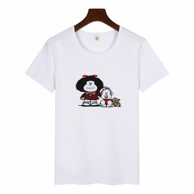 Cartoon Cute Toda Mafalda Print T Shirt 2019 Women Short Sleeve Tops Girls Casual Kawaii T-shirts Fashion O-neck Tshirt Harajuku