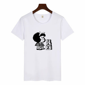 Cartoon Cute Toda Mafalda Print T Shirt 2019 Women Short Sleeve Tops Girls Casual Kawaii T-shirts Fashion O-neck Tshirt Harajuku