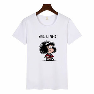 Cartoon Cute Toda Mafalda Print T Shirt 2019 Women Short Sleeve Tops Girls Casual Kawaii T-shirts Fashion O-neck Tshirt Harajuku