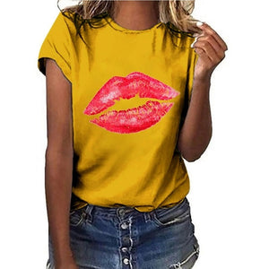 Plus Size S-5XL New Lovely Lips Gesture Print T Shirt Women 100% Cotton O Neck Short Sleeve Summer T-Shirt Tops Casual T Shirts