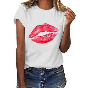 Plus Size S-5XL New Lovely Lips Gesture Print T Shirt Women 100% Cotton O Neck Short Sleeve Summer T-Shirt Tops Casual T Shirts