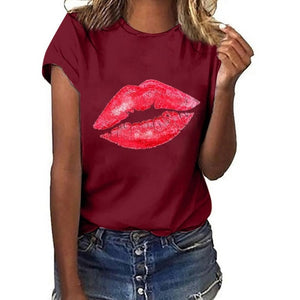 Plus Size S-5XL New Lovely Lips Gesture Print T Shirt Women 100% Cotton O Neck Short Sleeve Summer T-Shirt Tops Casual T Shirts