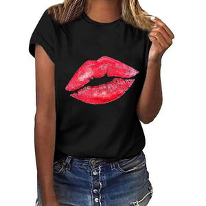 Plus Size S-5XL New Lovely Lips Gesture Print T Shirt Women 100% Cotton O Neck Short Sleeve Summer T-Shirt Tops Casual T Shirts